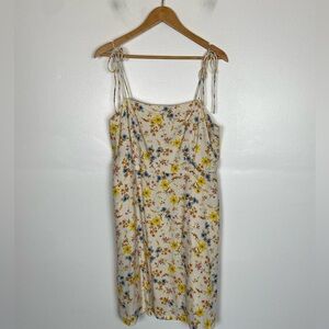 Old Navy Linen Blend Ditsy Floral Mini Dress XL Smocked Side Pockets Cottagecore